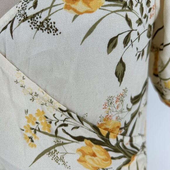 Reformation Pearl Dress Aurora Floral Cream Ivory Orange Gold Puff Sleeve Midi 8 - Picture 4 of 10